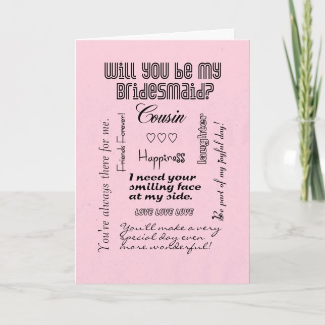 Will You Be My Bridesmaid, Pink, Cousin Invitation (Front)