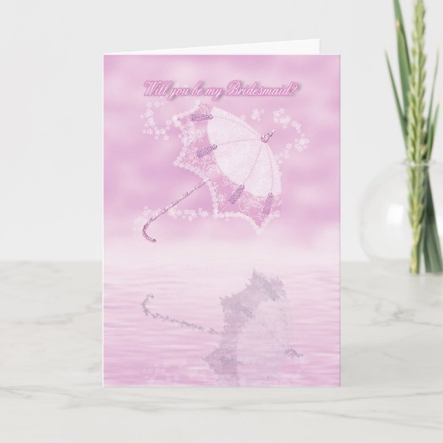 Will you be my bridesmaid pink floral parasol invitation (Front)