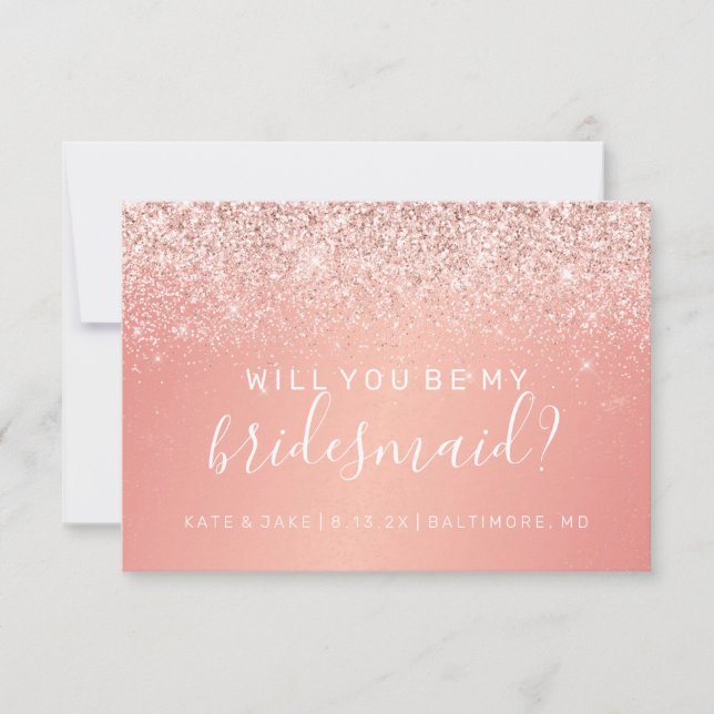 Will You Be My Bridesmaid Pink Glitter Invitation (Front)