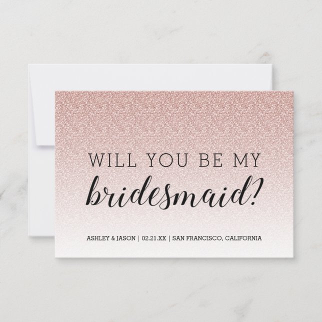 Will You Be My Bridesmaid Pink Glitter Ombre Invitation (Front)