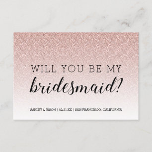 Will You Be My Bridesmaid Pink Glitter Ombre Invitation