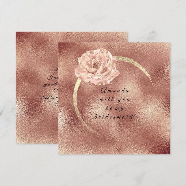 Will You Be My Bridesmaid Pink Gold Rose Glass Lux Invitation (Front/Back)