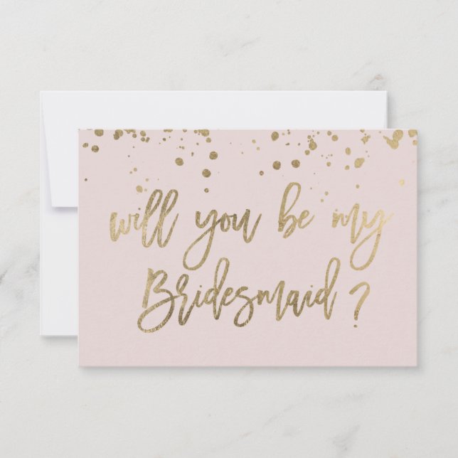 Will you be my Bridesmaid Pink Gold Typography Invitation (Front)
