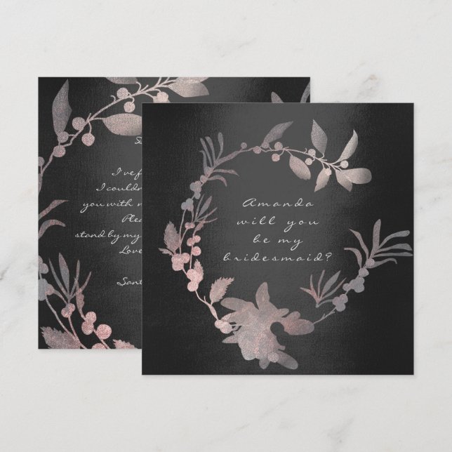Will You Be My Bridesmaid Pink Grungy Black Wreath Invitation (Front/Back)