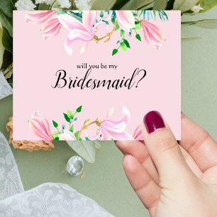 Will you be my bridesmaid Pink Magnolia Watercolor Invitation