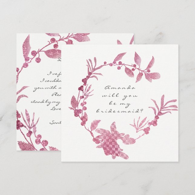 Will You Be My Bridesmaid Pink Raspberry Wreath Invitation (Front/Back)
