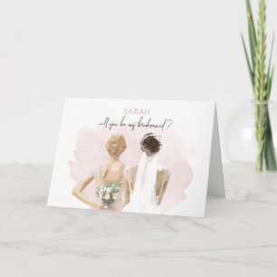 Will You Be My Bridesmaid Pink Red Hair Card
