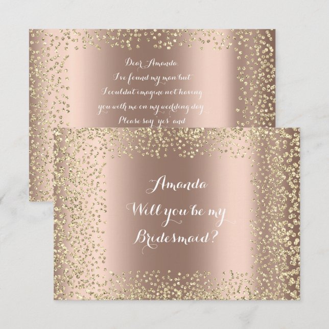 Will You Be My Bridesmaid Pink Rose Gold Confetti Invitation (Front/Back)