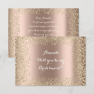 Will You Be My Bridesmaid Pink Rose Gold Confetti Invitation