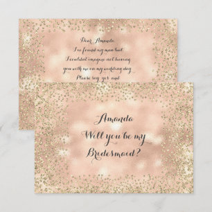 Will You Be My Bridesmaid Pink Rose Gold Confetti Invitation