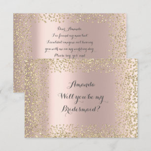 Will You Be My Bridesmaid Pink Rose Gold Confetti Invitation