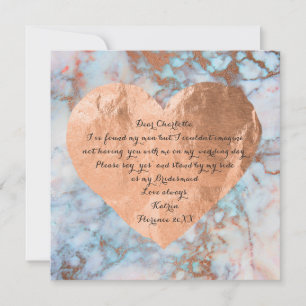 Will You Be My Bridesmaid Pink Rose Marble Heart Invitation