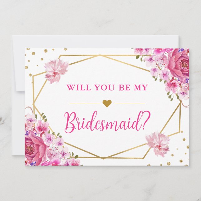 Will You Be My Bridesmaid Pink Roses Wedding Invitation (Front)