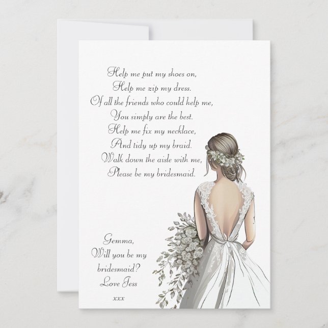 Will you be my bridesmaid poem, classic, simple  save the date (Front)