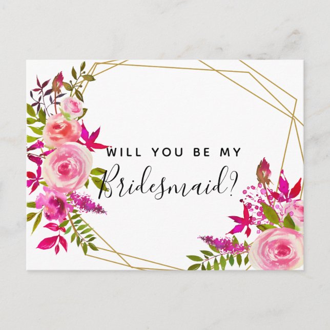 Will you be my bridesmaid postcard roses (Front)