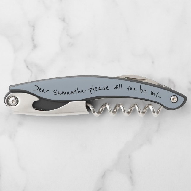 Will You Be My Bridesmaid Proposal Dusty Blue Corkscrew (Front)