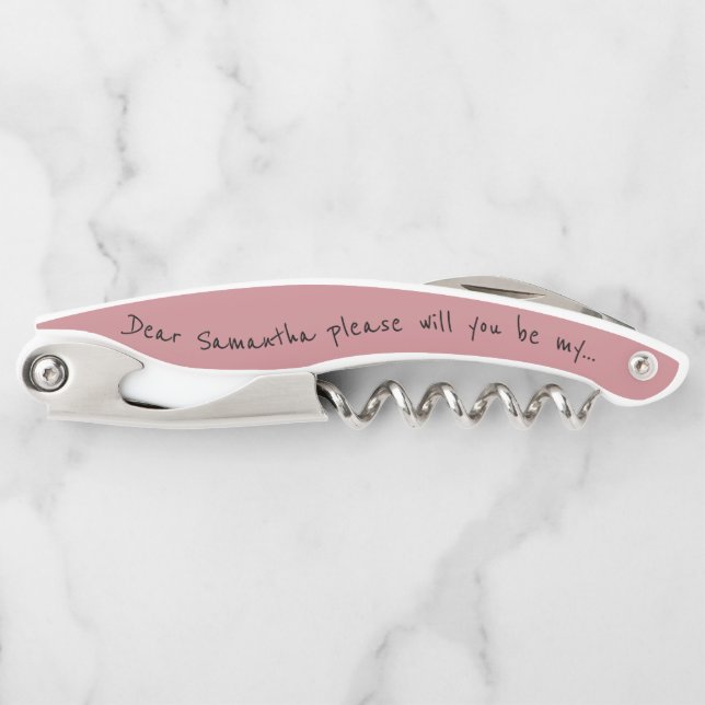 Will You Be My Bridesmaid Proposal Dusty Rose Corkscrew (Front)