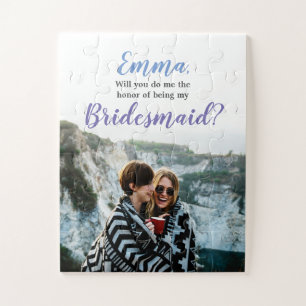 Will You Be my Bridesmaid Proposal Modern Blue Jigsaw Puzzle