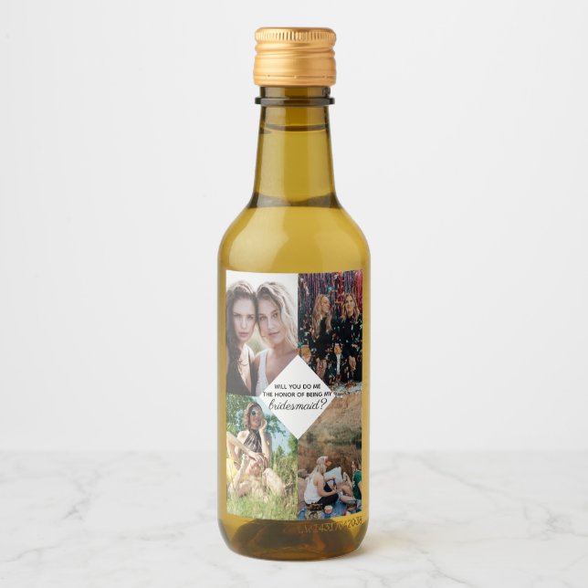 Will You Be My Bridesmaid Proposal Photo Collage Wine Label (Front)