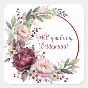 Will you be my bridesmaid proposal square sticker