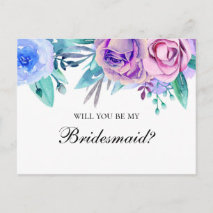 Will you be my bridesmaid. Purple and blue wedding Invitation Postcard