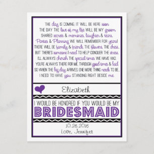 Will you be my Bridesmaid? Purple/Black Poem V2 Invitation
