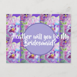 Will You Be My Bridesmaid? Purple floral Postcard