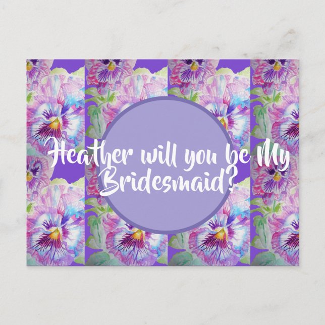 Will You Be My Bridesmaid? Purple floral Postcard (Front)
