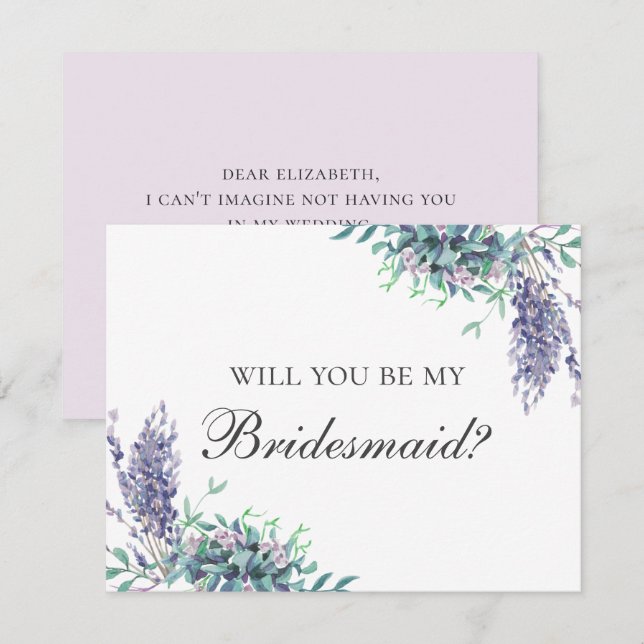 Will you be my bridesmaid. Purple flower. Lavender Invitation (Front/Back)