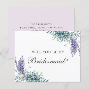 Will you be my bridesmaid. Purple flower. Lavender Invitation