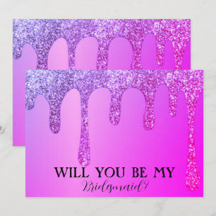 Will You Be My Bridesmaid Purple Glitter Drips Save The Date