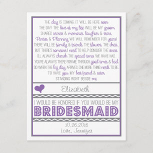Will you be my Bridesmaid? Purple/Grey Poem Card