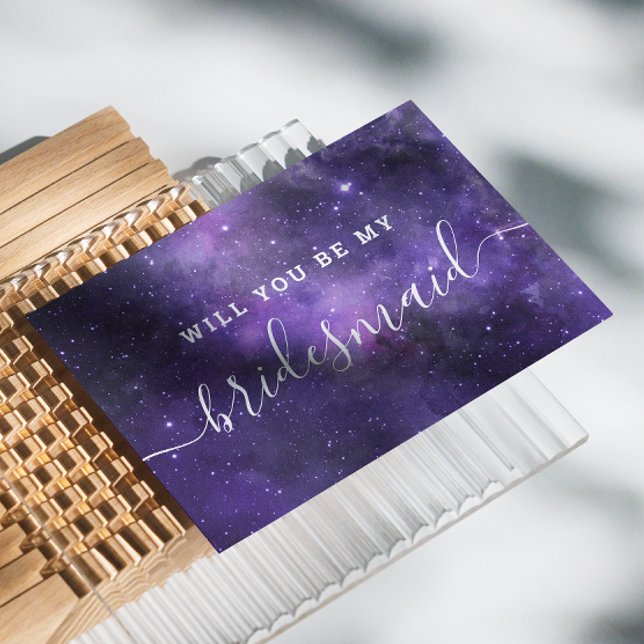 Will you be my bridesmaid. Purple space wedding Invitation Postcard (Creator Uploaded)