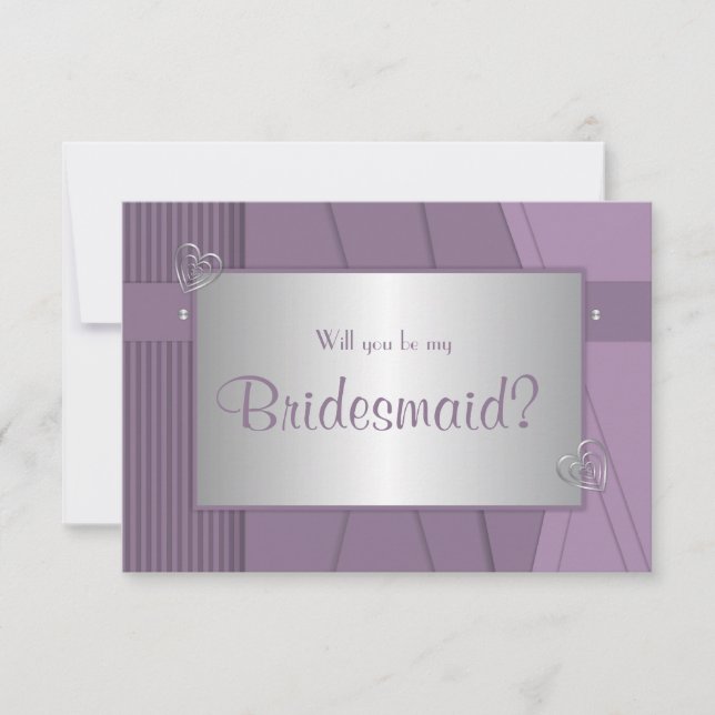 Will you be my bridesmaid Purple Violet & Silver Invitation (Front)