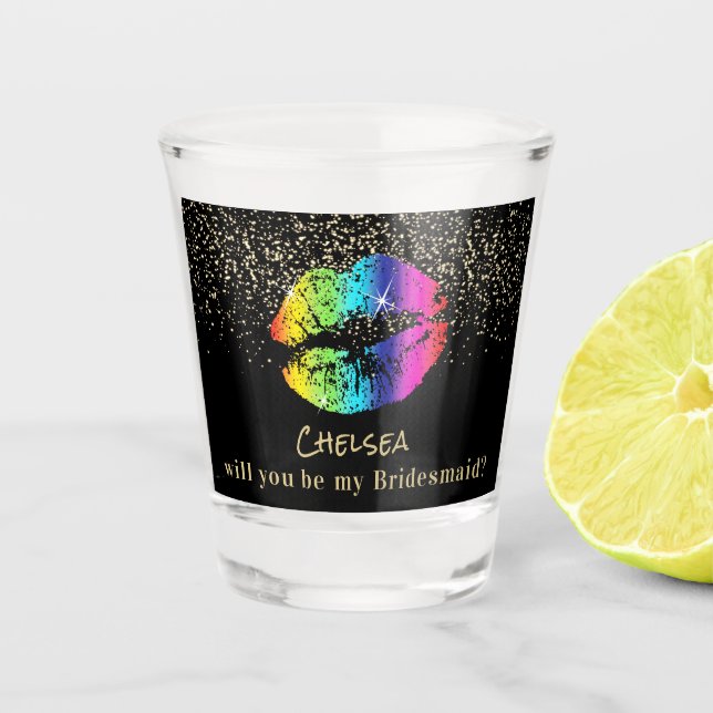 Will you be my Bridesmaid - Rainbow Lips Shot Glass (Front)