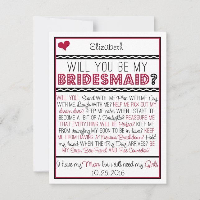 Will you be my Bridesmaid? Red/Black Collage Card (Front)