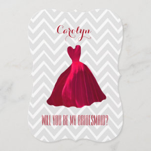 Will You Be My Bridesmaid RED GOWN A01A Invitation