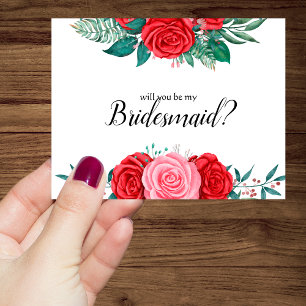 Will you be my bridesmaid Red Rose Watercolor Invitation