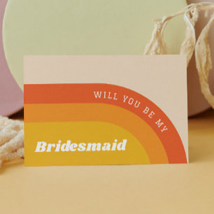 Will you be my Bridesmaid. Retro rainbow 70s Postcard