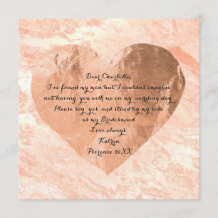 Will You Be My Bridesmaid Rose Gold Marble Heart Invitation