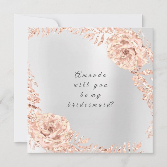 Will You Be My Bridesmaid  Rose Gold Wreath Gray Invitation (Front)
