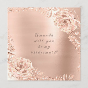 Will You Be My Bridesmaid  Rose Gold Wreath Peach Invitation