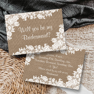 Will You Be My Bridesmaid? Rustic Burlap & Lace Invitation