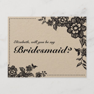 Will You Be My Bridesmaid Rustic Floral  Card