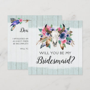 Will You Be My Bridesmaid Rustic Floral Skull Card