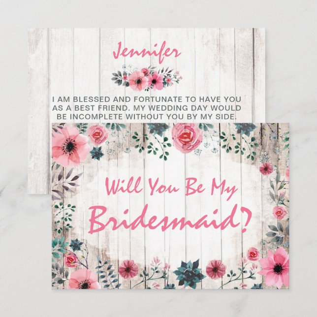 Will You Be My Bridesmaid? Rustic Floral Wedding Invitation (Front/Back)