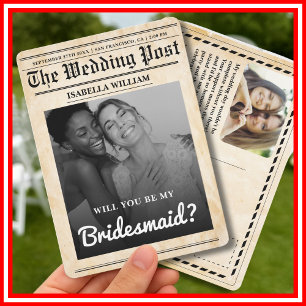 Will You Be My Bridesmaid Rustic Newspaper  Invitation