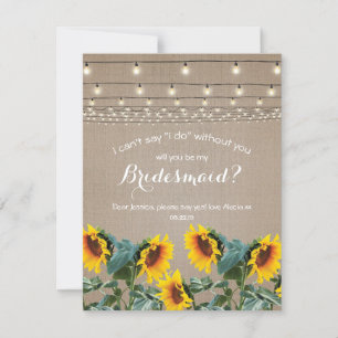 Will you be my Bridesmaid   Rustic Sunflower Invitation