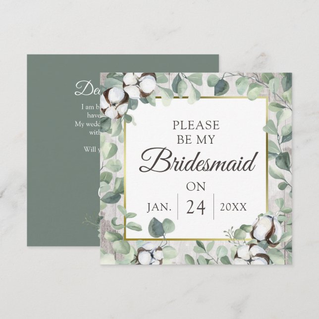 Will You Be My Bridesmaid Rustic Wood Cotton Card (Front/Back)