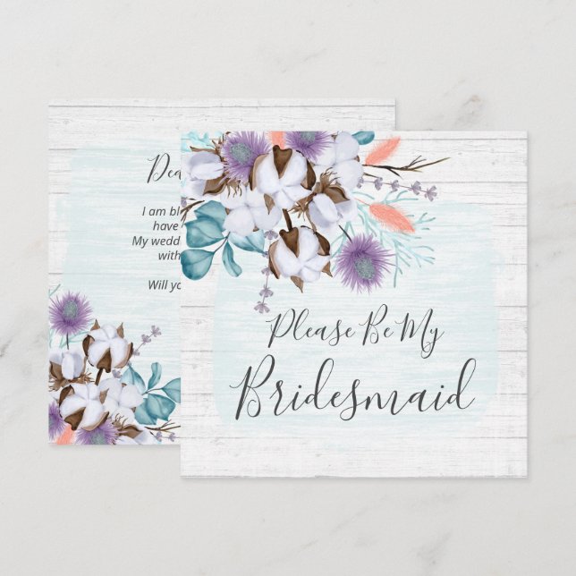 Will You Be My Bridesmaid Rustic Wood Floral Card (Front/Back)